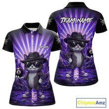 Load image into Gallery viewer, Funny Cat 8 Ball Billiard Shirt For Women Custom Purple Neon Graffiti Billiard Jersey Polo, 1/4 Zip TDM5743