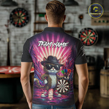Load image into Gallery viewer, Pink Funny Cat Dartboard Neon Graffiti Darts Shirt For Men Custom Darts Jersey Team Polo &amp; 1/4 Zip TDM5744