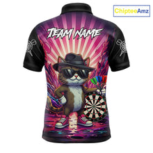 Load image into Gallery viewer, Pink Funny Cat Dartboard Neon Graffiti Darts Shirt For Men Custom Darts Jersey Team Polo &amp; 1/4 Zip TDM5744