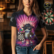 Load image into Gallery viewer, Pink Funny Cat Dartboard Neon Graffiti Darts Shirt For Women Custom Darts Jersey Team Polo &amp; 1/4 Zip TDM5744