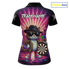 Load image into Gallery viewer, Pink Funny Cat Dartboard Neon Graffiti Darts Shirt For Women Custom Darts Jersey Team Polo &amp; 1/4 Zip TDM5744