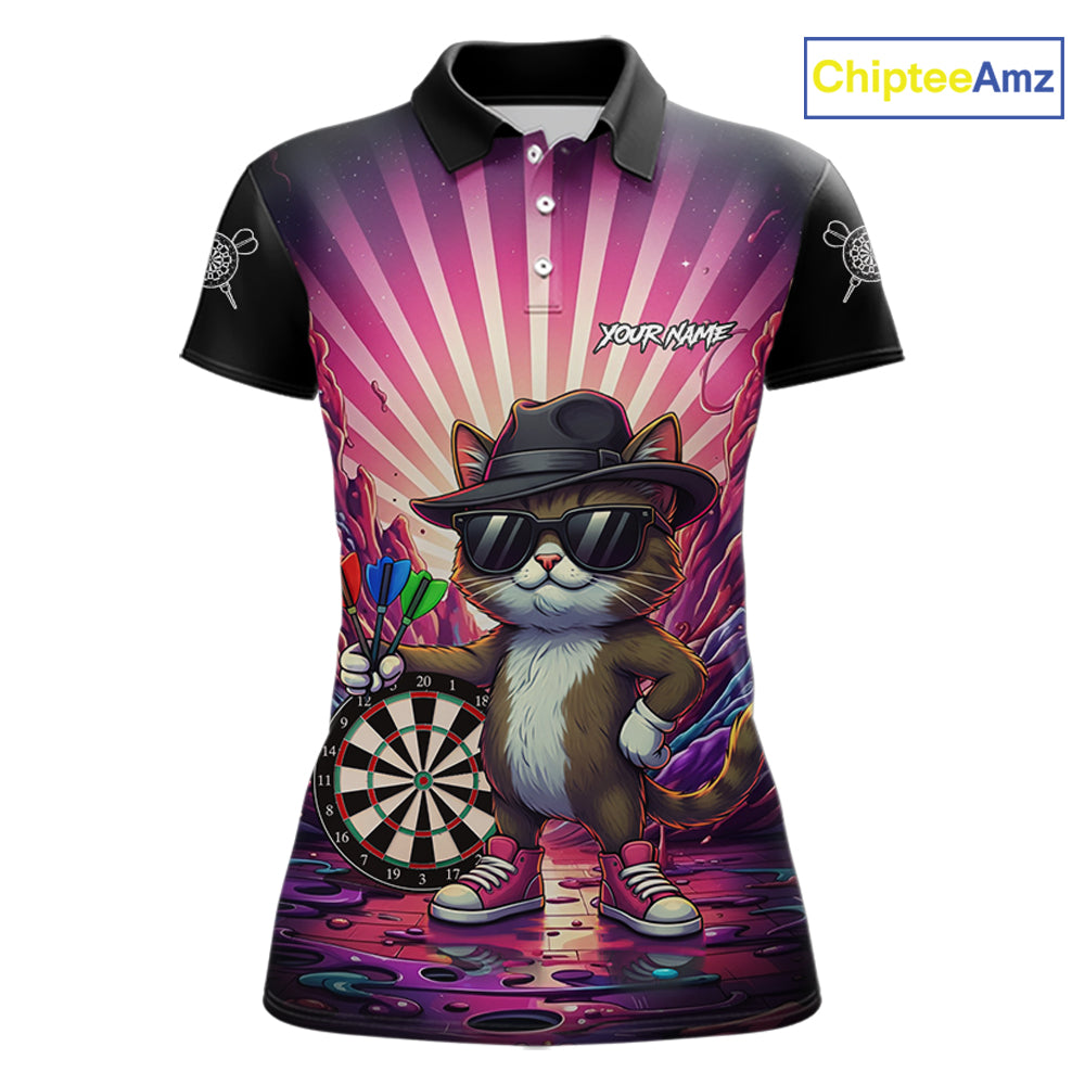 Pink Funny Cat Dartboard Neon Graffiti Darts Shirt For Women Custom Darts Jersey Team Polo & 1/4 Zip TDM5744