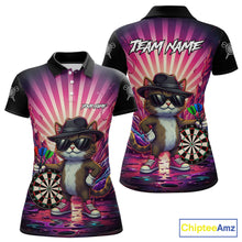 Load image into Gallery viewer, Pink Funny Cat Dartboard Neon Graffiti Darts Shirt For Women Custom Darts Jersey Team Polo &amp; 1/4 Zip TDM5744