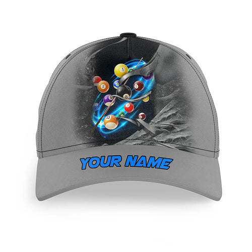 Personalized Blue Billiard Balls Lightning Baseball Cap For Pool Player Custom 3D Billiard Hats TDM3735
