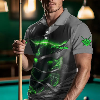 Personalized Panther Lightning 3D Billiard Balls Pool Shirts For Men, Billiard League Jersey |Green TDM3736