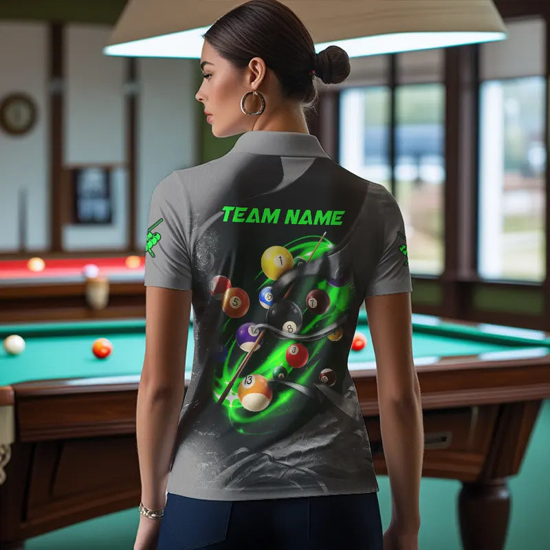 Personalized Panther Lightning 3D Billiard Balls Pool Shirts For Women, Billiard League Jersey |Green TDM3736