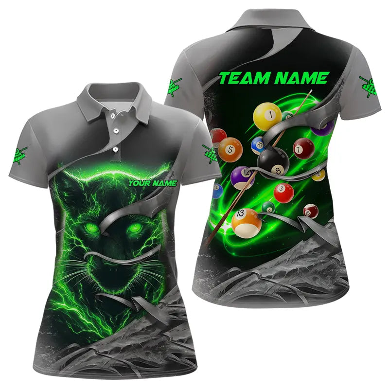 Personalized Panther Lightning 3D Billiard Balls Pool Shirts For Women, Billiard League Jersey |Green TDM3736