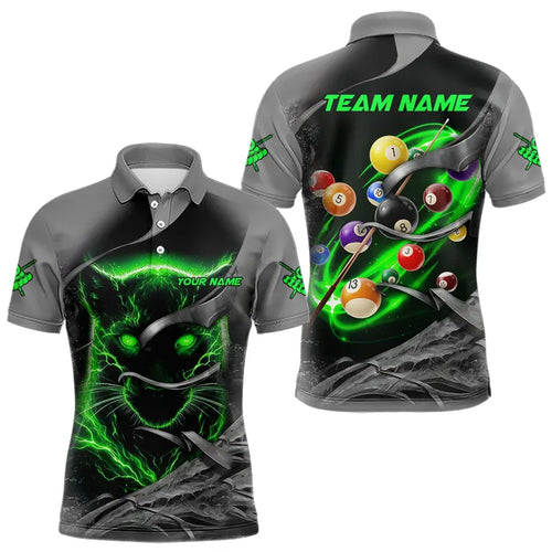 Personalized Panther Lightning 3D Billiard Balls Pool Shirts For Men, Billiard League Jersey |Green TDM3736