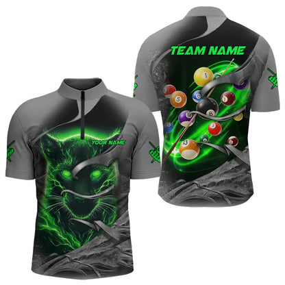 Personalized Panther Lightning 3D Billiard Balls Pool Shirts For Men, Billiard League Jersey |Green TDM3736