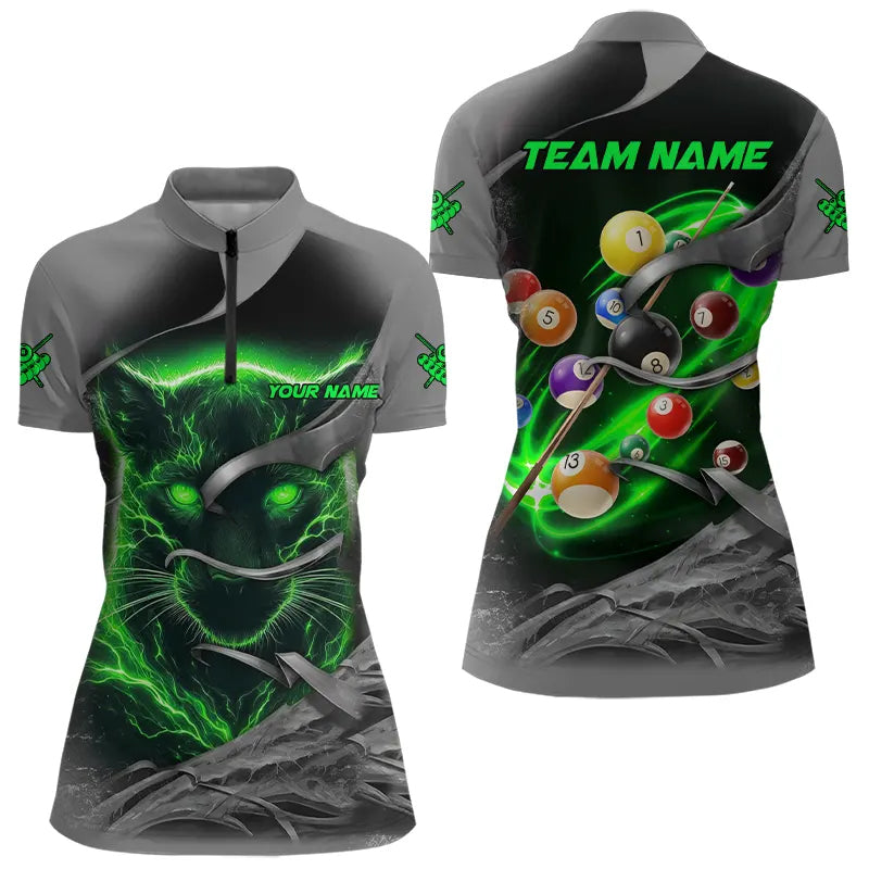 Personalized Panther Lightning 3D Billiard Balls Pool Shirts For Women, Billiard League Jersey |Green TDM3736