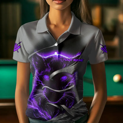Personalized Panther Lightning 3D Billiard Balls Pool Shirts For Women, Billiard League Jersey|Purple TDM3737