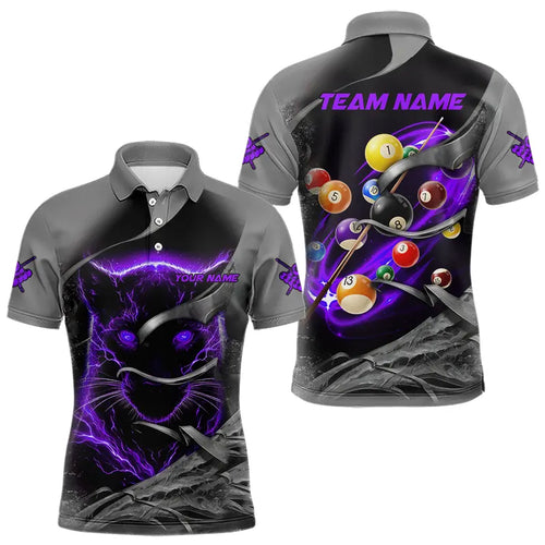 Personalized Panther Lightning 3D Billiard Balls Pool Shirts For Men, Billiard League Jersey|Purple TDM3737