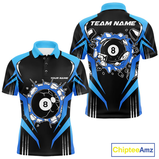 Funny Break 8 Ball Billiard Shirt For Men Custom Black And Blue Pool Team Jersey Polo, 1/4 Zip TDM6099