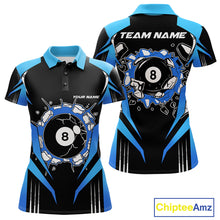 Load image into Gallery viewer, Funny Break 8 Ball Billiard Shirt For Women Custom Black And Blue Pool Team Jersey Polo, 1/4 Zip TDM6099