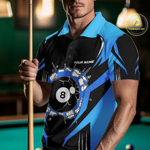 Load image into Gallery viewer, Black And Blue 8 Ball Break Billiard Shirt For Men Custom Pool Team Jersey Polo &amp; Quarter Zip TDM6100