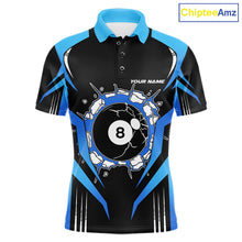 Load image into Gallery viewer, Black And Blue 8 Ball Break Billiard Shirt For Men Custom Pool Team Jersey Polo &amp; Quarter Zip TDM6100