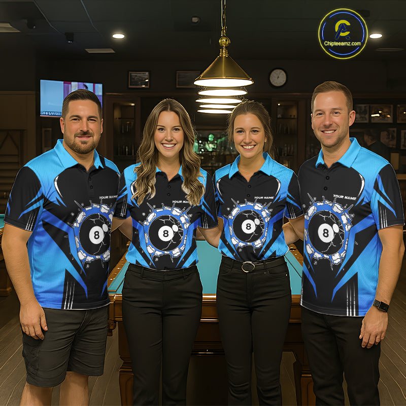 Black And Blue 8 Ball Break Billiard Shirt For Men Custom Pool Team Jersey Polo & Quarter Zip TDM6100