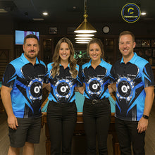 Load image into Gallery viewer, Black And Blue 8 Ball Break Billiard Shirt For Men Custom Pool Team Jersey Polo &amp; Quarter Zip TDM6100