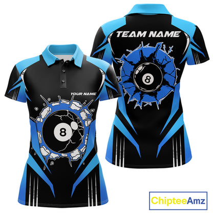 Black And Blue 8 Ball Break Billiard Shirt For Women Custom Pool Team Jersey Polo & Quarter Zip TDM6100