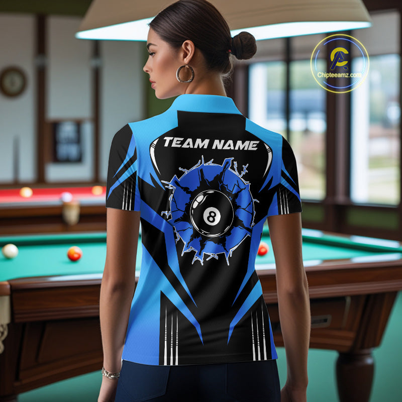Black And Blue 8 Ball Break Billiard Shirt For Women Custom Pool Team Jersey Polo & Quarter Zip TDM6100