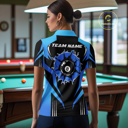 Black And Blue 8 Ball Break Billiard Shirt For Women Custom Pool Team Jersey Polo & Quarter Zip TDM6100