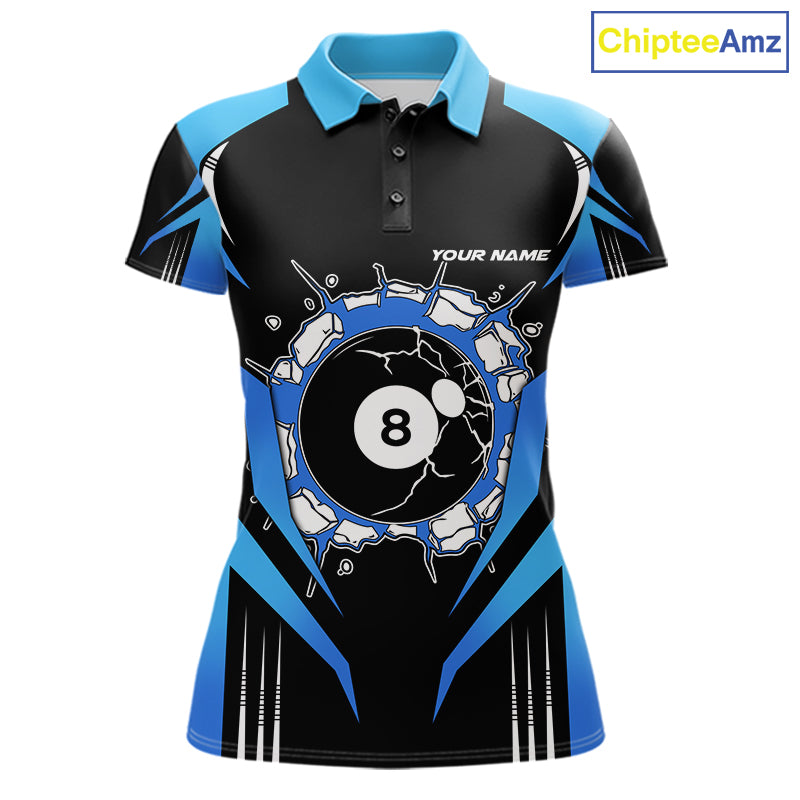 Black And Blue 8 Ball Break Billiard Shirt For Women Custom Pool Team Jersey Polo & Quarter Zip TDM6100