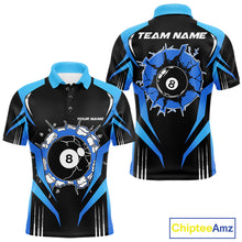 Load image into Gallery viewer, Black And Blue 8 Ball Break Billiard Shirt For Men Custom Pool Team Jersey Polo &amp; Quarter Zip TDM6100