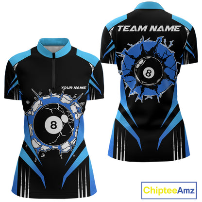 Black And Blue 8 Ball Break Billiard Shirt For Women Custom Pool Team Jersey Polo & Quarter Zip TDM6100