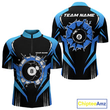 Load image into Gallery viewer, Black And Blue 8 Ball Break Billiard Shirt For Men Custom Pool Team Jersey Polo &amp; Quarter Zip TDM6100