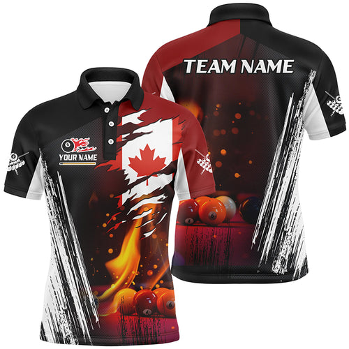 Patriotic Canada Flag Billiard Balls Fire Flame Custom Billiard Men Polo Shirts, Pool Team Jerseys TDM1461