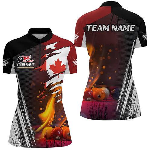 Patriotic Canada Flag Billiard Balls Fire Custom Women Quarter-Zip Shirts, Billiard Jersey TDM1461