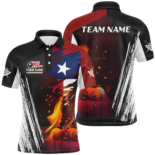 Patriotic Texas Flag Billiard Balls Fire Flame Custom Billiard Men Polo Shirt, Billiard Team Jersey TDM1462