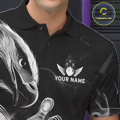 Black And White Custom Eagle Smoke Bowling Shirt For Men, Bowling Team Jersey Polo & 1/4 Zip TDM6356