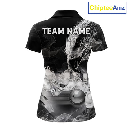 Black And White Custom Eagle Smoke Bowling Shirt For Women, Bowling Team Jersey Polo & 1/4 Zip TDM6356