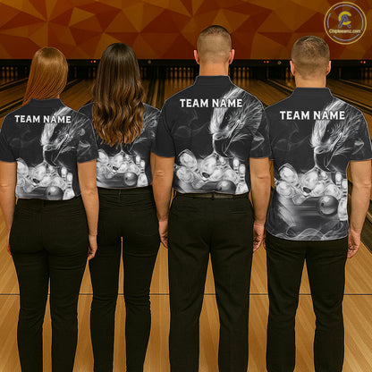 Black And White Custom Eagle Smoke Bowling Shirt For Men, Bowling Team Jersey Polo & 1/4 Zip TDM6356