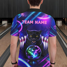 Load image into Gallery viewer, Neon Blue Purple Custom Panther Bowling Shirt For Men, Glowing Bowling Team Jersey Polo &amp; 1/4 Zip TDM6358
