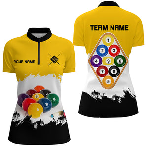 Personalized Yellow 9 Ball Pool Billiard Shirts For Women, Billiard 9 Ball Team Shirts Jerseys TDM1831