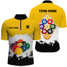 Load image into Gallery viewer, Personalized Yellow 9 Ball Pool Billiard Shirts For Men, Billiard 9 Ball Team Shirts Jerseys TDM1831