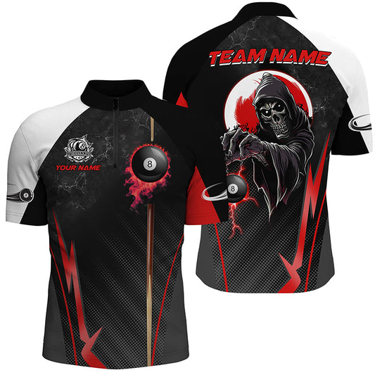 Funny Grim Reaper Ball 8 Fire Custom Men Billiard Shirts, Best 8 Ball Pool Jerseys |Red TDM2034