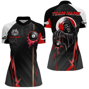 Funny Death Skeleton Ball 8 Fire  Custom Women Billiard Shirts, Best 8 Ball Pool Jerseys |Red TDM2034