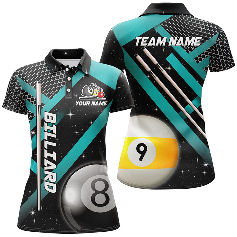 Black Jerseys Billiard 8 Ball & 9 Ball Women Pool Shirts Custom Unique Billiard Uniform |Turquoise TDM2037