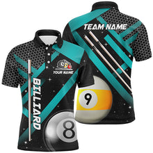 Load image into Gallery viewer, Black Jerseys Billiard 8 Ball &amp; 9 Ball Men Pool Shirts Custom Unique Billiard Uniform |Turquoise TDM2037