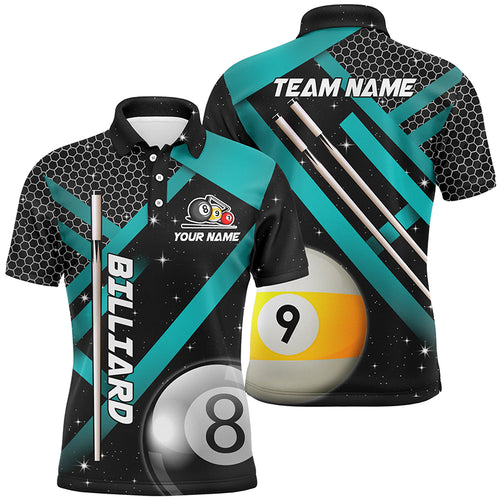 Black Jerseys Billiard 8 Ball & 9 Ball Men Pool Shirts Custom Unique Billiard Uniform |Turquoise TDM2037