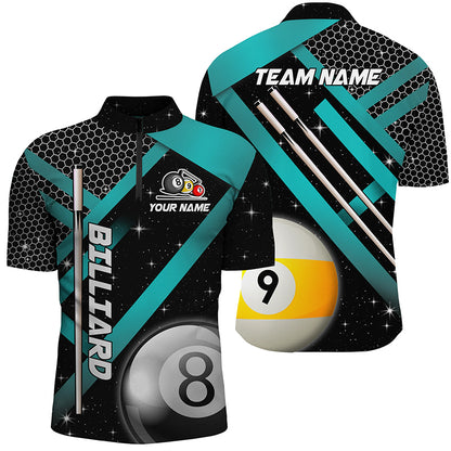 Black Jerseys Billiard 8 Ball & 9 Ball Men Pool Shirts Custom Unique Billiard Uniform |Turquoise TDM2037