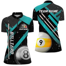 Load image into Gallery viewer, Black Jerseys Billiard 8 Ball &amp; 9 Ball Women Pool Shirts Custom Unique Billiard Uniform |Turquoise TDM2037