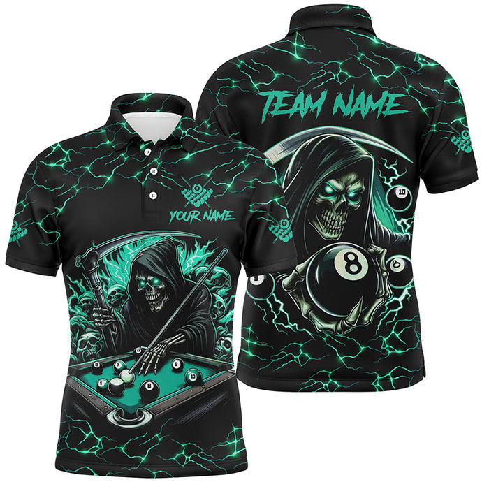 Turquoise Funny Grim Reaper 8 Ball Pool Men Billiard Shirts Custom Lightning Billiard Jerseys TDM2040
