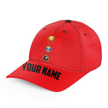 Load image into Gallery viewer, Custom 8 Ball 9 Ball &amp; 10 Ball Billiard Hats For Pool Player, Top Hats Billiard Baseball Cap |Red TDM2253