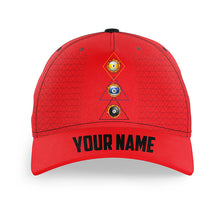 Load image into Gallery viewer, Custom 8 Ball 9 Ball &amp; 10 Ball Billiard Hats For Pool Player, Top Hats Billiard Baseball Cap |Red TDM2253