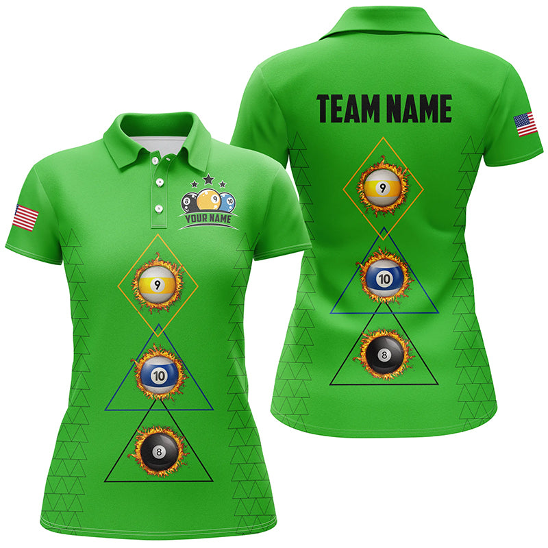 Customized Billiard 8 Ball 9 & Ball 10 Ball Shirts For Women, Unique Team Jersey Green Billiard Shirt TDM2255