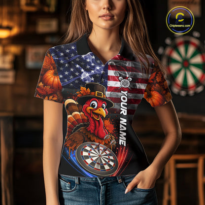 American Flag Smoke Turkey Darts Shirt For Women Custom Patriotic Thanksgiving Darts Team Jersey TDM7262